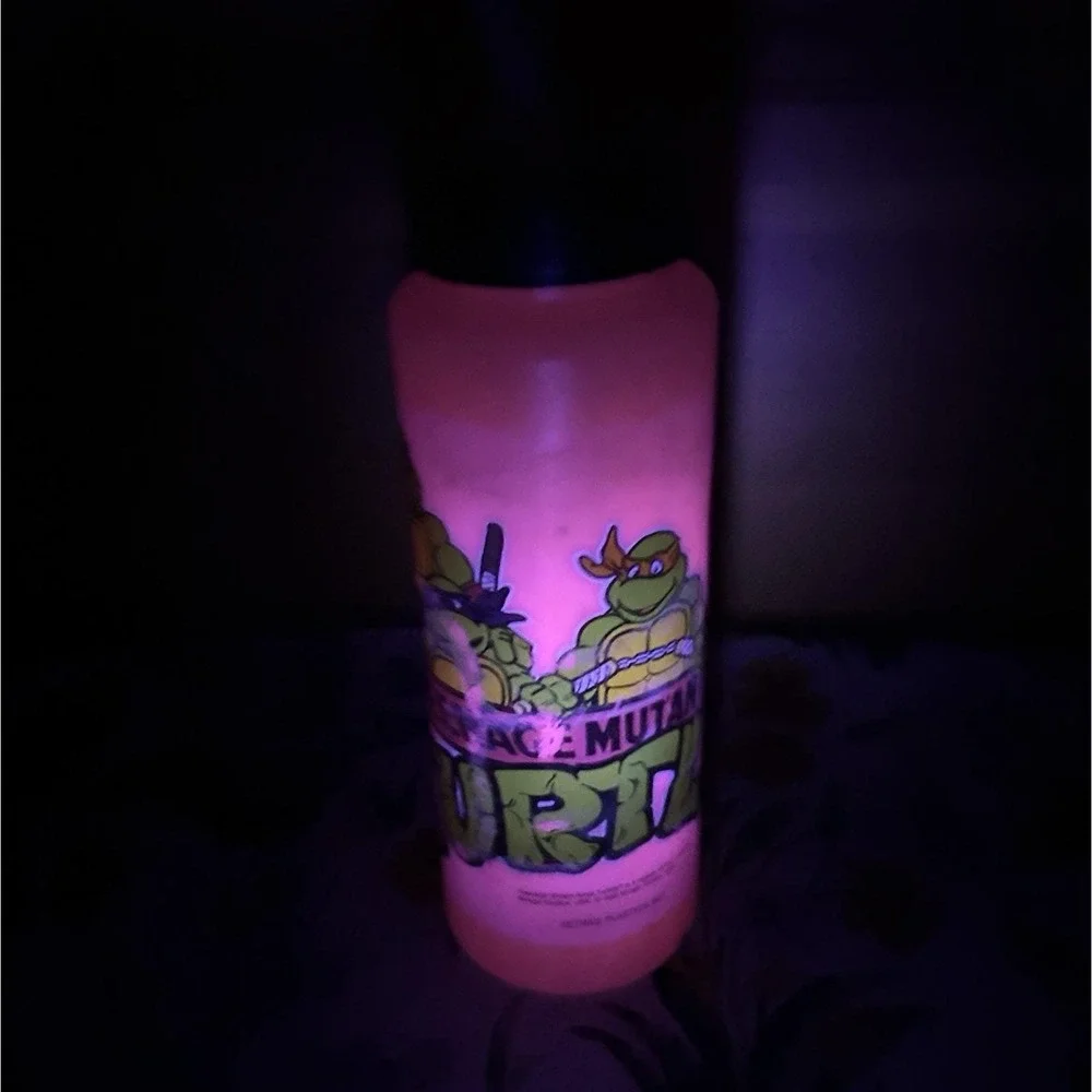 VTG 80s TMNT Teenage Mutant Ninja Turtles Water Bottle Straw Cap Pink Retro GLOW